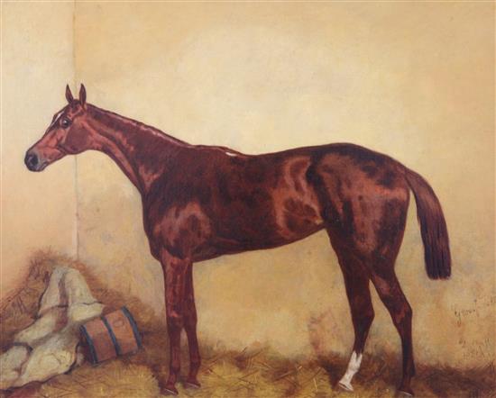 Harry Hall (1814-1882) Gross Twist and Makey, Portraits of horses in stables 15 x 19in.